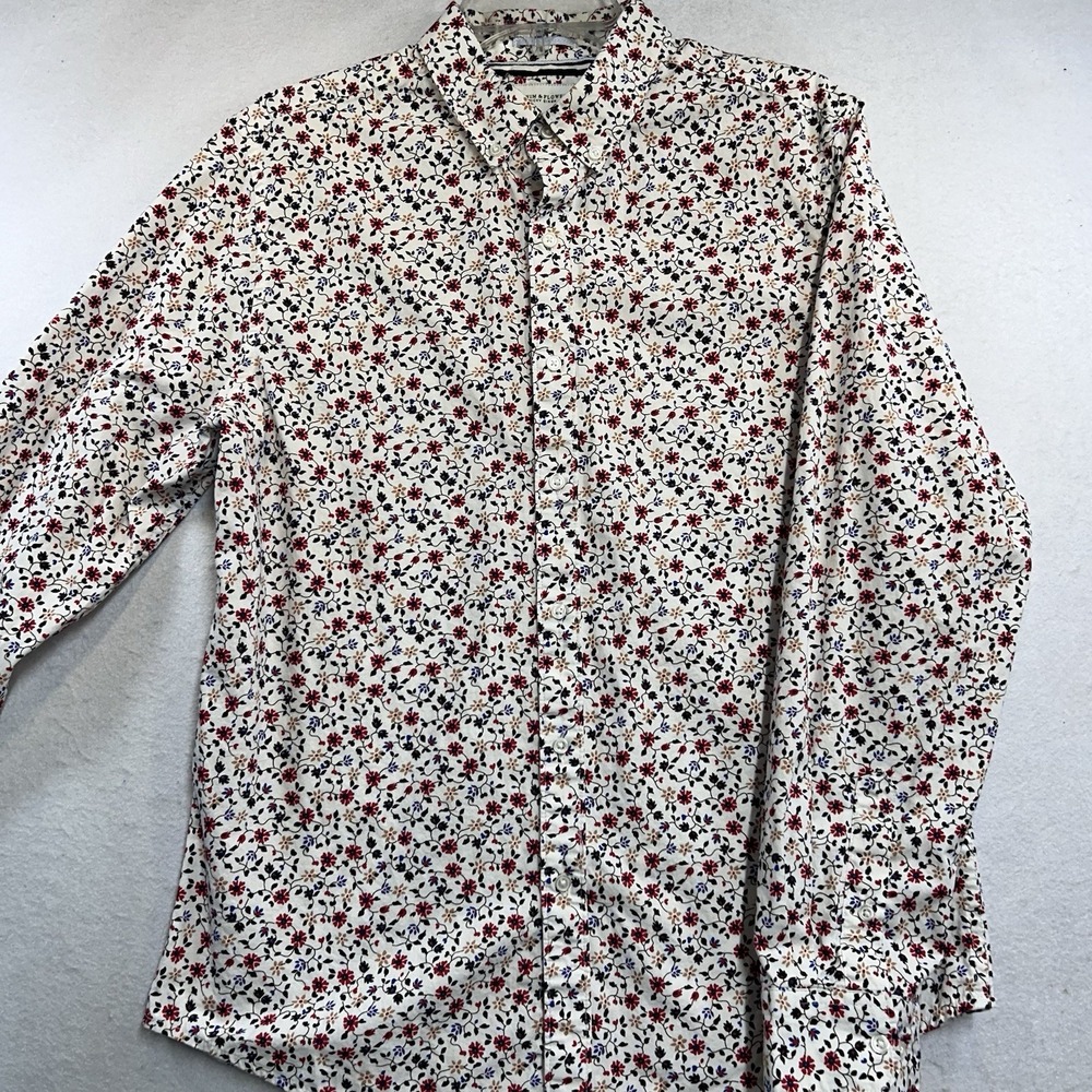 Denim & Flower Floral Casual Button Down Western Shirt Men's Size M